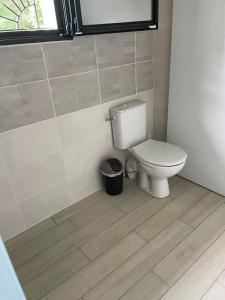 een badkamer met een toilet en een raam bij Charmant T2 mitoyen neuf in Mios