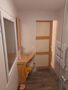 a bathroom with a sink and a mirror at Logement entier 3 pièces et terrasse in Mazières-en-Gâtine
