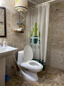 a bathroom with a white toilet and a sink at Aqua Inn - Studio Apartment in Greater Noida