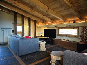 a living room with a couch and a flat screen tv at Hostdomus - Chalet Sun in Sestriere