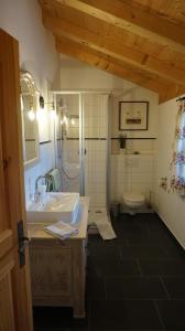 a bathroom with a sink and a toilet at Hölzlhof in Amerang