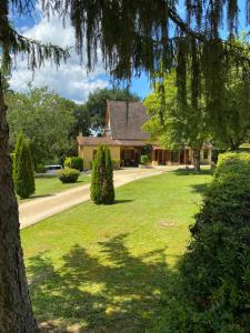 a house with a tree in front of a yard at Chambres Les Plantous de Severo in Cénac-et-Saint-Julien