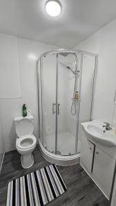 e bagno con doccia, servizi igienici e lavandino. di Spacious Double Bedroom with Private Toilet and Shared Kitchen with on premesis parking a Oldbury