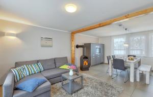 ein Wohnzimmer mit einem Sofa und einem Holzofen in der Unterkunft 2 Bedroom Lovely Home In Wustrow in Wustrow