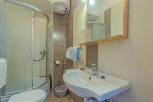 a bathroom with a sink and a shower and a toilet at Marva Cliff Apartments in Zubovići