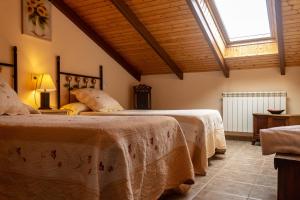 1 dormitorio con 2 camas y ventana en Casa Rural Islas Galápagos, en Berlanga de Duero