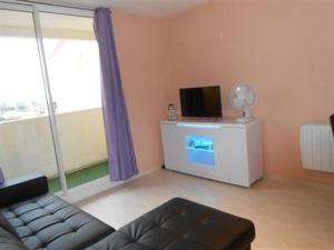 uma sala de estar com um sofá e uma televisão em Appartement Saint-Hilaire-de-Riez, 3 pièces, 6 personnes - FR-1-324A-21 em Saint-Hilaire-de-Riez