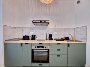 a kitchen with a stove and a sink at STUDIO GREEN in Budva