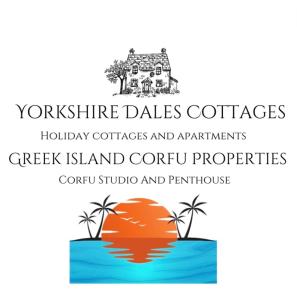 een logo voor Yorkshire dales colleges vakantie koffie en apparaten Grieks eiland bij Ingledale Apartment, Ingleton, Yorkshire Dales National Park, Near The Lake District Pet Friendly in Ingleton 