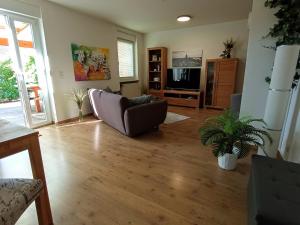 a living room with a couch and a television at Ferienwohnung / Ferienhaus Homburg in Homburg