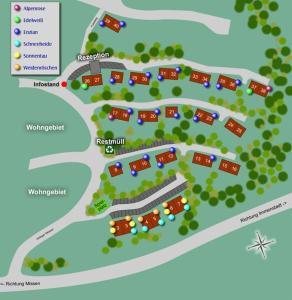 a site map of a resort with buildings at Ferienwohnung Enzian 1 im Feriendorf Sonnenhang im Allgäu in Missen-Wilhams
