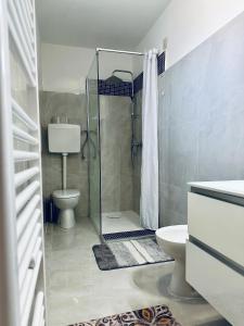 a bathroom with a shower and a toilet and a sink at La Dogaressa Guest House in Venice