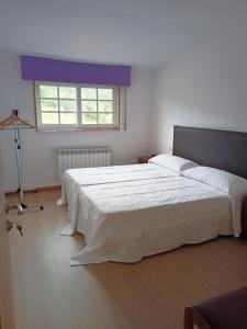 een slaapkamer met een groot bed en een raam bij CASA DO AVÒ in Castrelo de Miño