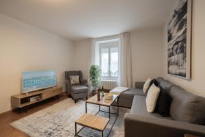 Mole Residence by Homenhancement في جنيف: غرفة معيشة مع أريكة وتلفزيون