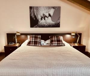 Tornavento的住宿－Hotel Malpensa INN Aereoporto，一间卧室配有一张带两个枕头和两个灯的床。