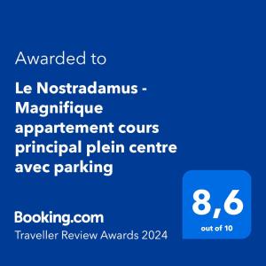普羅旺斯地區薩隆的住宿－Le Nostradamus - Magnifique appartement cours principal plein centre avec parking，一部手机的屏幕,上面写着给花生的花生
