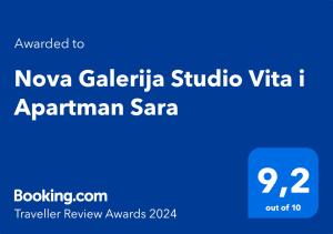 Certifikát, hodnocení, plakát nebo jiný dokument vystavený v ubytování Nova Galerija Studio Vita i Apartman Sara -parking in garage