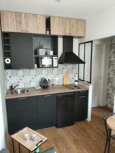 eine Küche mit einer Spüle und einer Arbeitsplatte in der Unterkunft Superbe T2 neuf dans maison de maitre hyper centre in Épinal