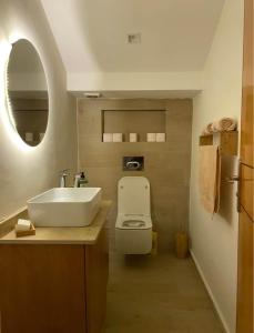 卡薩布蘭卡的住宿－Villa Bahia，一间带水槽、卫生间和镜子的浴室
