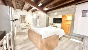 een slaapkamer met een groot wit bed in een kamer bij Davanzati Boutique Apartment in Florence