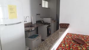 uma pequena cozinha com um lavatório e uma bancada em Privileg em Ilhéus