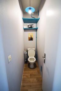 een badkamer met een toilet en een blauw plafond bij T3 Appart Cosy avec Terrasse proche Loire in Orléans