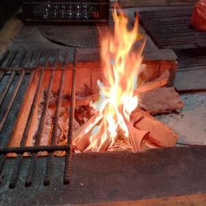 un fuego se quema en un horno de ladrillo en Hostería San Luis Mindo en Mindo