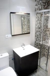 a bathroom with a toilet and a sink and a mirror at La morada del viajero in Granada