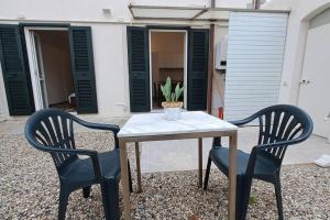 2 Stühle und ein Tisch mit einer Topfpflanze drauf in der Unterkunft Davantialmare in Livorno
