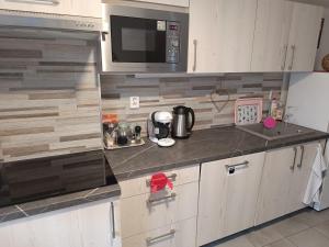 a kitchen with a microwave and a counter top at Apartmány Svítkov 79 in Pardubice