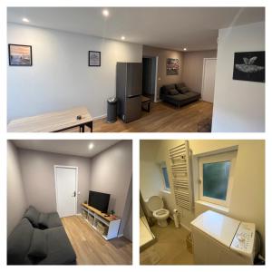 two pictures of a living room and a living room at Appartement Saint-Etienne hyper centre in Saint-Étienne