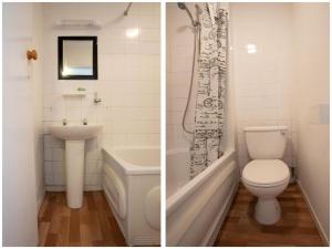 two pictures of a bathroom with a toilet and a sink at Knowesgate Hotel B&B in Newcastle upon Tyne