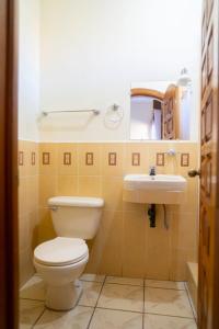 a bathroom with a toilet and a sink at Hotel Los Manantiales in Panajachel