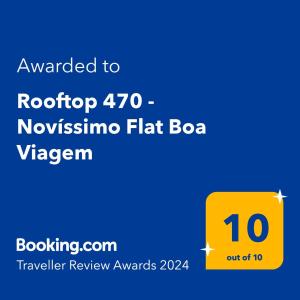 Ett certifikat, pris eller annat dokument som visas upp på Rooftop 470 - Novíssimo Flat Boa Viagem