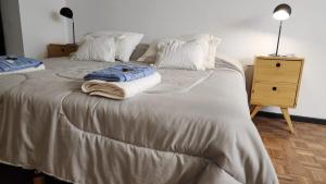 a bedroom with a large bed with a night stand at Hermoso Apartamento en Edificio Saint Michel in Córdoba