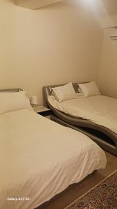 - deux lits assis l'un à côté de l'autre dans une pièce dans l'établissement Trio Maria, à Otopeni