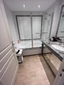 La salle de bains est pourvue d'une baignoire, d'un lavabo et d'une baignoire. dans l'établissement New - cosy & nice Apartment in Palais Miramar, à Cannes