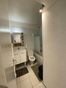 uma pequena casa de banho com WC e lavatório em Orléans Centre, studio Cosy, avec Options Romantiques et Gourmandises em Orléans