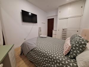 um quarto com uma cama e uma TV de tela plana em habitacion con baño compartido en casa con familia em Santa Cruz de la Palma
