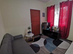 Air-conditioned Home في مدينة دافاو: غرفة معيشة مع أريكة وتلفزيون
