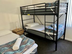 a room with two bunk beds and a lamp at Esperance Pink Lake Tourist Park in Esperance