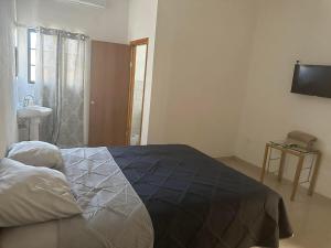 um quarto com uma cama, um lavatório e uma televisão em Habitaciones ENMA em Ciudad Juárez