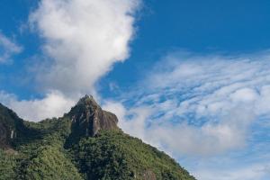 una montagna ricoperta di vegetazione verde sotto un cielo nuvoloso di HOTEL CENTRAL TAMESIS a Támesis