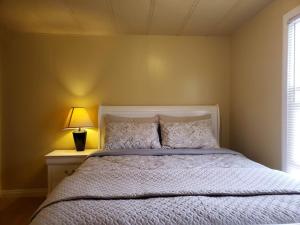 帕朗的住宿－Sun Angel House #3 Pahrump，一间卧室,配有一张床和床头灯