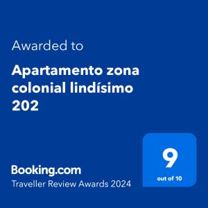 Certifikát, hodnocení, plakát nebo jiný dokument vystavený v ubytování Apartamento zona colonial lindísimo 202