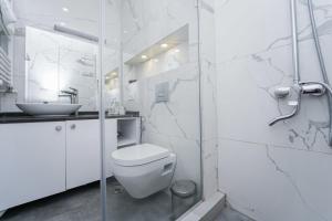 a white bathroom with a toilet and a sink at Hotel type rooms on avenue Melikishvili, city center in Tbilisi City