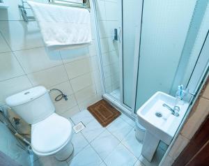 W łazience znajduje się prysznic, toaleta i umywalka. w obiekcie THEATRE OF DREAMS HOMES w mieście Kampala