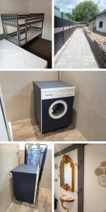 a collage of photos with a washing machine and a hallway at Wohnung Auszeit in Wald