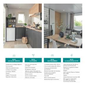 a screenshot of a kitchen and a website for a house at Camping le Mas de Riri in Celles
