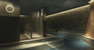 東京にある三井ガーデンホテル銀座築地のバスルーム(バスタブ、水のプール付)